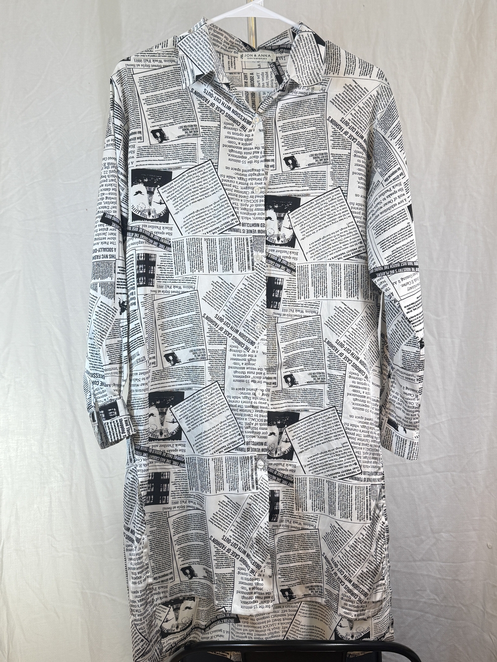Jon & Anna Contemporary Black & White Newspaper-Print Button-Down Shirt Dress Sm